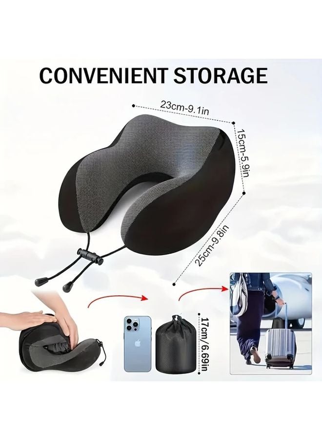 Grey U Shaped Neck Pillow with Detachable Washable Hood for Travel and Car Use - Image 3
